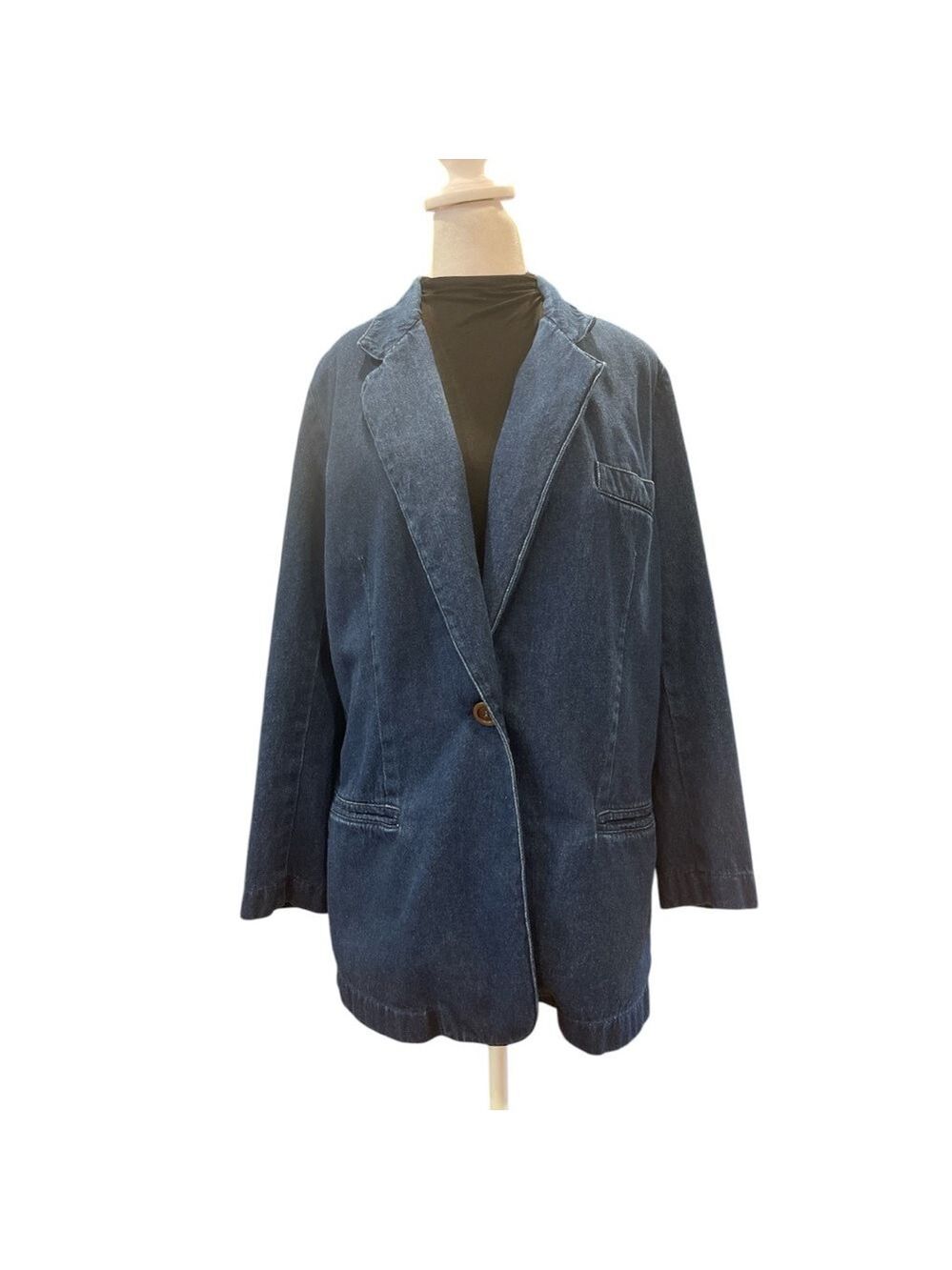 MISTER LEONARD SZ 10 blue denim 100% 1 button 3 pocket long jacket vintage